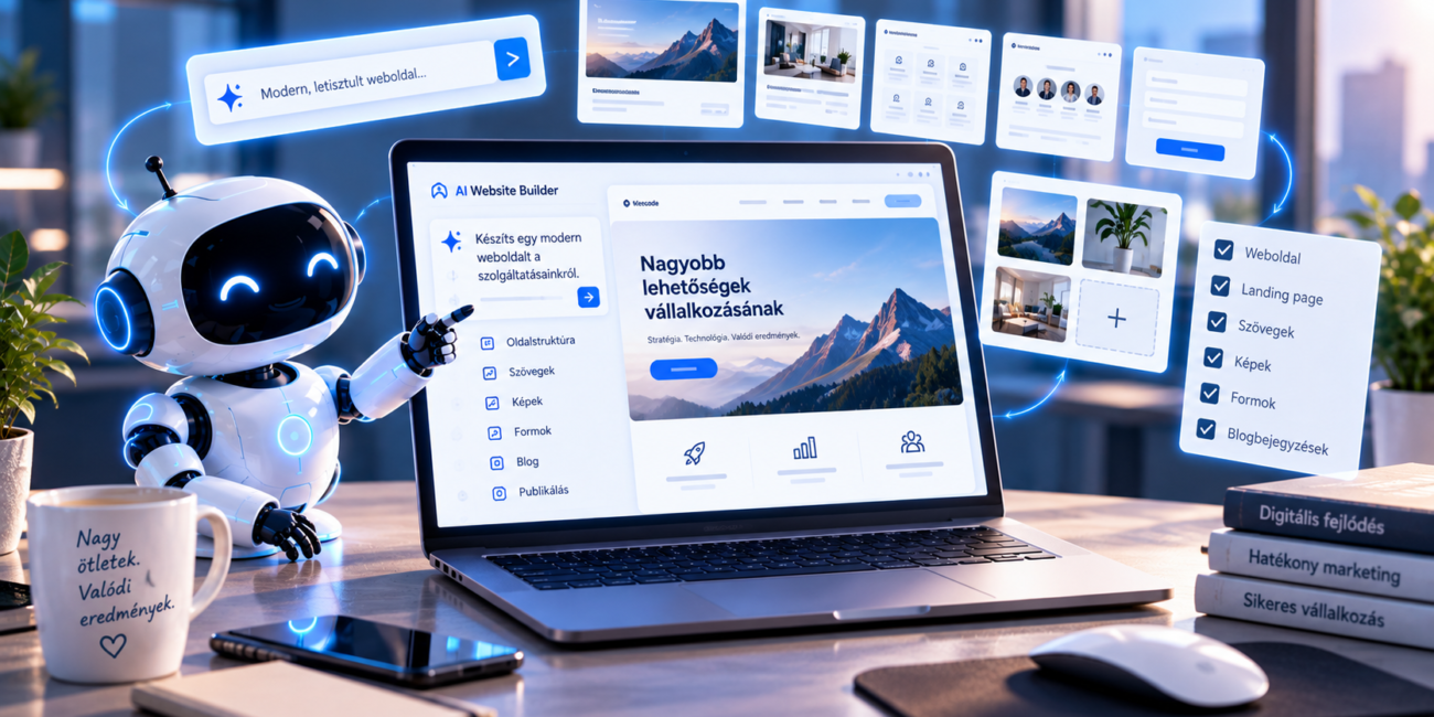 Ismerje meg, hogyan működik az AI-alapú weboldalkészítés, és hogyan készülhetnek mesterséges intelligencia segítségével weboldalak, landing page-ek és webes tartalmak gyorsabban.